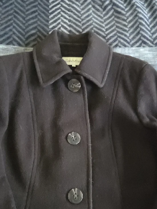 Calvin Klein Women's Black Single-Breasted Wool Pea Coat - Picture 2 of 9